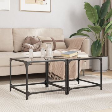Gossi mese cafea blat din sticla transparenta 2 buc. 50x50x40 cm otel