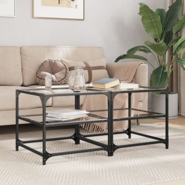 Gossi mese cafea blat din sticla transparenta 2 buc. 50x50x45 cm otel