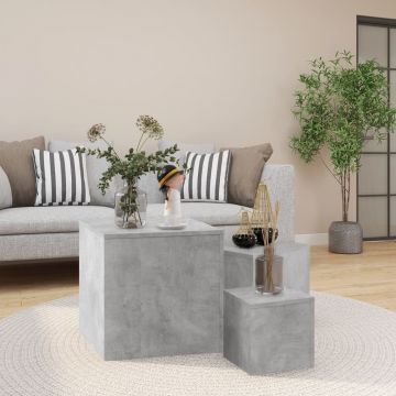 Gossi mese laterale, 3 buc., gri beton, lemn compozit