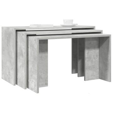 Gossi mese suprapuse, 3 buc., gri beton, lemn prelucrat