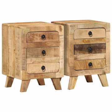 Gossi noptiera 2 buc 37x32x50 cm lemn masiv mango brut