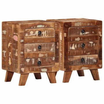 Gossi noptiera 2 buc 37x32x50 cm lemn masiv recuperat