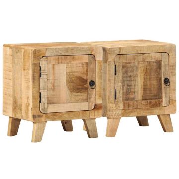Gossi noptiera 2 buc 40x32x46 cm lemn masiv mango brut