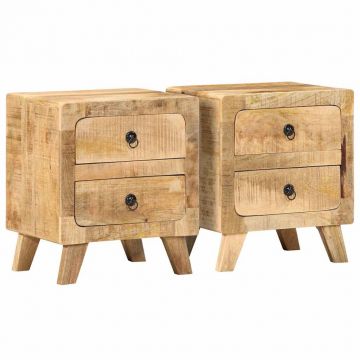 Gossi noptiera 2 buc 40x32x46 cm lemn masiv mango brut