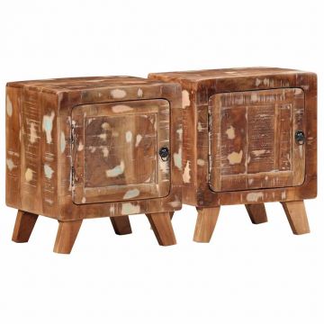 Gossi noptiera 2 buc 40x32x46 cm lemn masiv recuperat