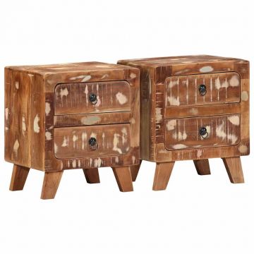 Gossi noptiera 2 buc 40x32x46 cm lemn masiv recuperat