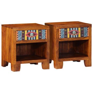Gossi noptiera 2 buc 40x35x45 cm lemn masiv de salcam