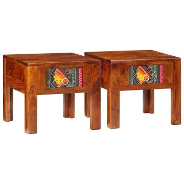 Gossi noptiera 2 buc 40x40x36 cm lemn masiv de salcam