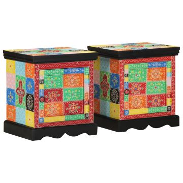 Gossi noptiera 2 buc multicolor 40x35x45 cm lemn masiv de mango