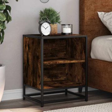 Gossi noptiera 2 buc stejar afumat 40x31x50cm lemn prelucrat si metal