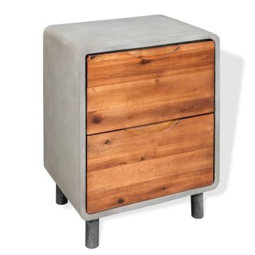 Gossi noptiera beton si lemn masiv de salcam 40x30x50 cm