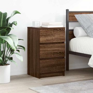 Gossi noptiera cu 3 sertare stejar maro 39x35x65 cm