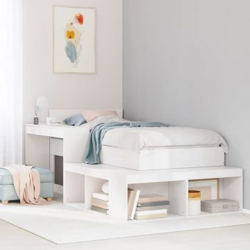 Gossi noptiera cu birou, alb, 232x112x75 cm lemn masiv de pin