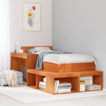 Gossi noptiera cu birou, maro ceruit, 222x122x75 cm lemn masiv de pin
