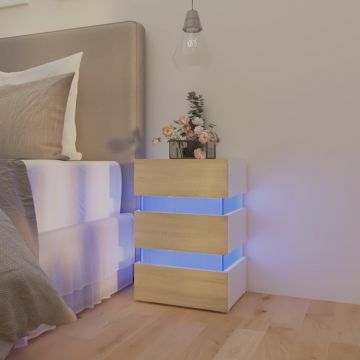 Gossi noptiera cu led, alb/stejar sonoma, 45x35x67 cm, lemn prelucrat