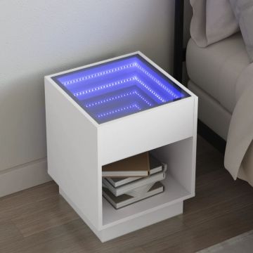 Gossi noptiera cu led infinity, alb, 40x40x50 cm