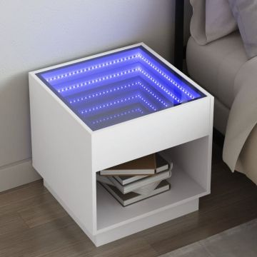 Gossi noptiera cu led infinity, alb, 50x50x50 cm