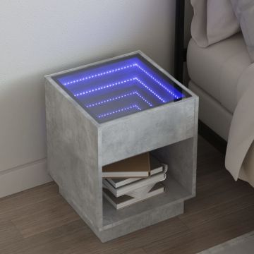 Gossi noptiera cu led infinity, gri beton, 40x40x50 cm