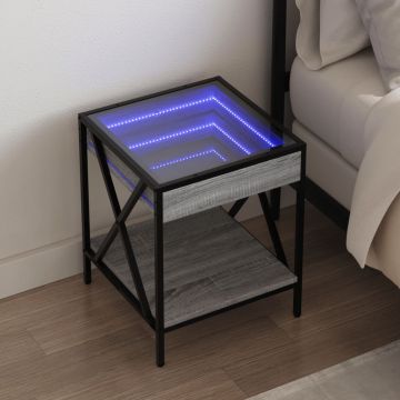 Gossi noptiera cu led infinity, gri sonoma, 40x40x49 cm
