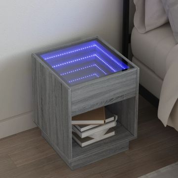 Gossi noptiera cu led infinity, gri sonoma, 40x40x50 cm