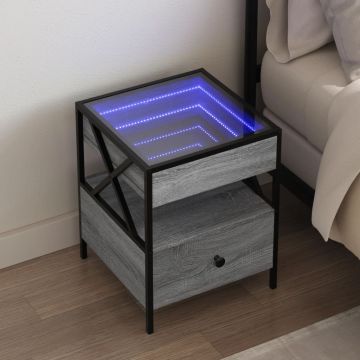Gossi noptiera cu led infinity, gri sonoma, 40x40x51 cm