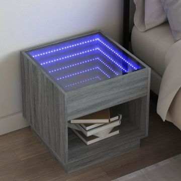 Gossi noptiera cu led infinity, gri sonoma, 50x50x50 cm