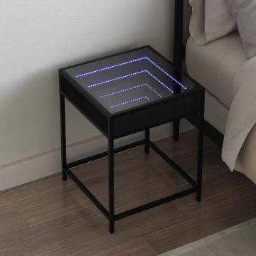 Gossi noptiera cu led infinity, negru, 40x40x51 cm