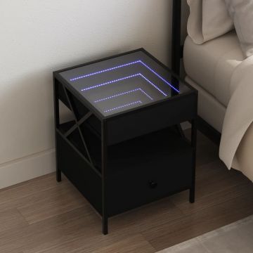 Gossi noptiera cu led infinity, negru, 40x40x51 cm