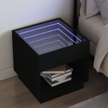 Gossi noptiera cu led infinity, negru, 50x50x50 cm
