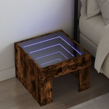 Gossi noptiera cu led infinity, stejar fumuriu, 40x40x30 cm