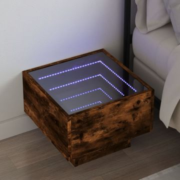 Gossi noptiera cu led infinity, stejar fumuriu, 40x40x30 cm