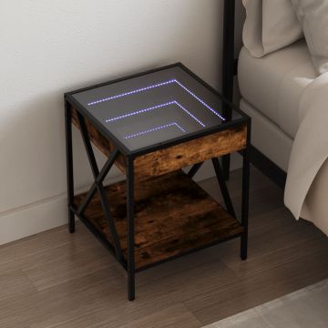 Gossi noptiera cu led infinity, stejar fumuriu, 40x40x49 cm
