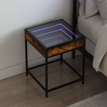 Gossi noptiera cu led infinity, stejar fumuriu, 40x40x51 cm