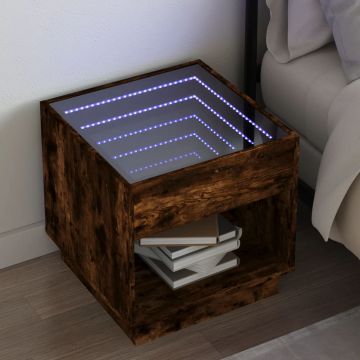 Gossi noptiera cu led infinity, stejar fumuriu, 50x50x50 cm