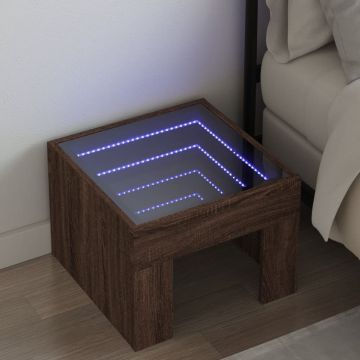 Gossi noptiera cu led infinity, stejar maro, 40x40x30 cm