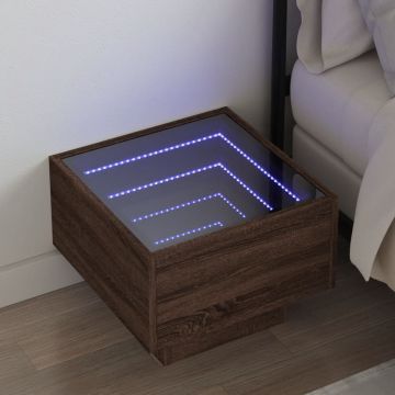 Gossi noptiera cu led infinity, stejar maro, 40x40x30 cm