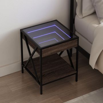 Gossi noptiera cu led infinity, stejar maro, 40x40x49 cm