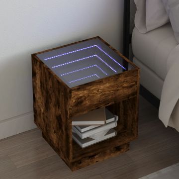 Gossi noptiera cu led infinity, stejar maro, 40x40x50 cm