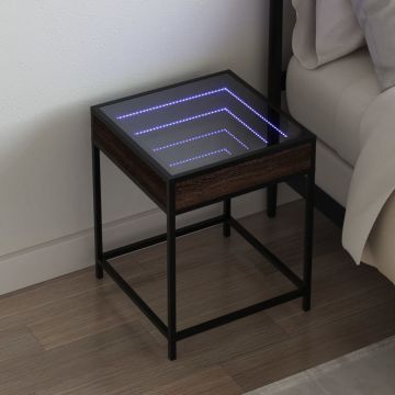 Gossi noptiera cu led infinity, stejar maro, 40x40x51 cm