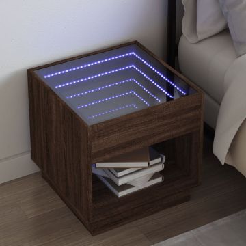 Gossi noptiera cu led infinity, stejar maro, 50x50x50 cm