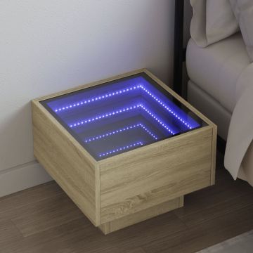 Gossi noptiera cu led infinity, stejar sonoma, 40x40x30 cm