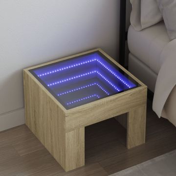 Gossi noptiera cu led infinity, stejar sonoma, 40x40x30 cm
