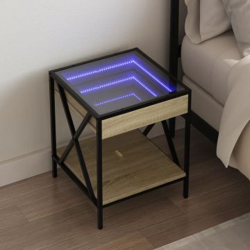 Gossi noptiera cu led infinity, stejar sonoma, 40x40x49 cm