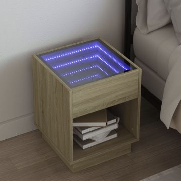 Gossi noptiera cu led infinity, stejar sonoma, 40x40x50 cm