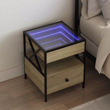 Gossi noptiera cu led infinity, stejar sonoma, 40x40x51 cm