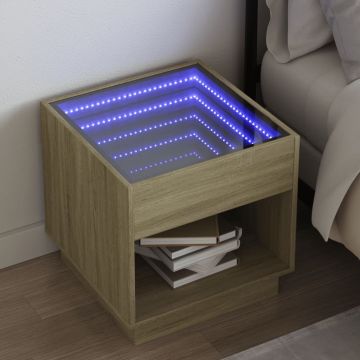 Gossi noptiera cu led infinity, stejar sonoma, 50x50x50 cm