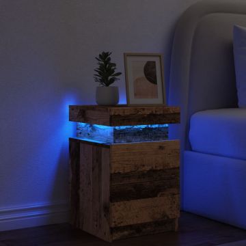Gossi noptiera cu led, lemn invechit, 35x39x55 cm, lemn prelucrat