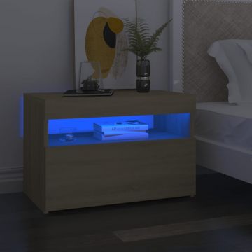 Gossi noptiera cu lumini led, 2 buc., stejar sonoma, 60x35x40 cm