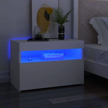 Gossi noptiera cu lumini led, alb, 60x35x40 cm, lemn prelucrat