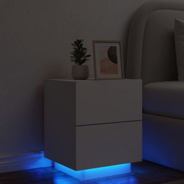 Gossi noptiera cu lumini led, alb, lemn prelucrat